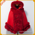 Thick Women Red Winter Shawl Fox Fur Hood Wool Cape Coat